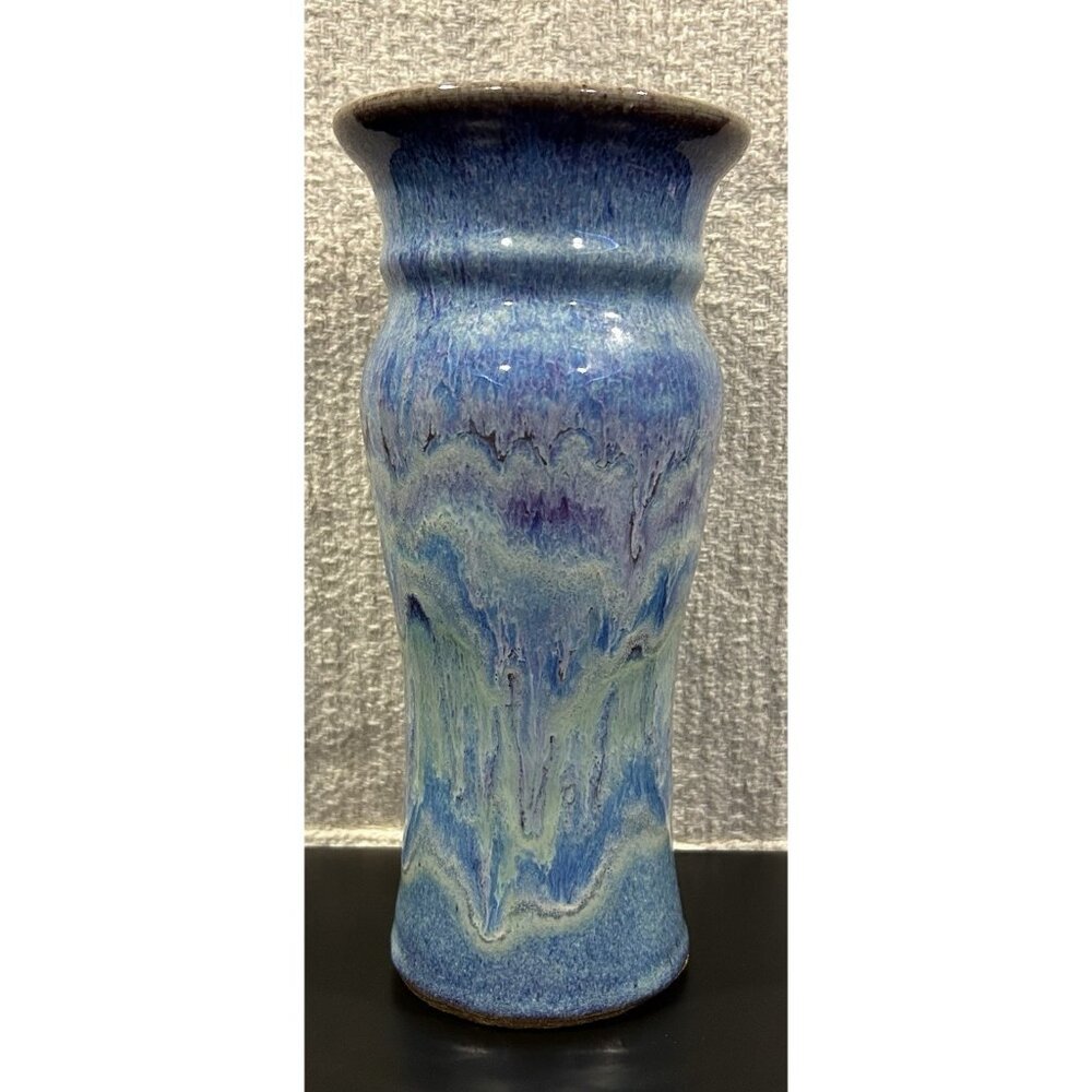 Ken Merrick OA Galleries Studio Art Pottery Vase Bohemian Unique Blue 9 3/8”